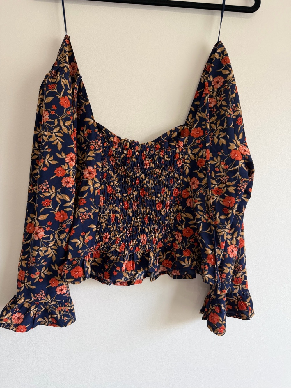 Milk & Honey Floral Tie-Front Navy Boho Top - Picture 2 of 3